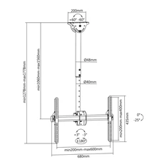 Stell SHO 3900 Single 40"-70" VESA 600x400 dönthető, forgatható mennyezeti TV tartó