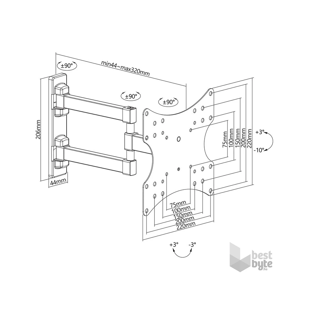 Stell SHO 4540 23"-42" VESA 200x200 kihúzható fali konzol