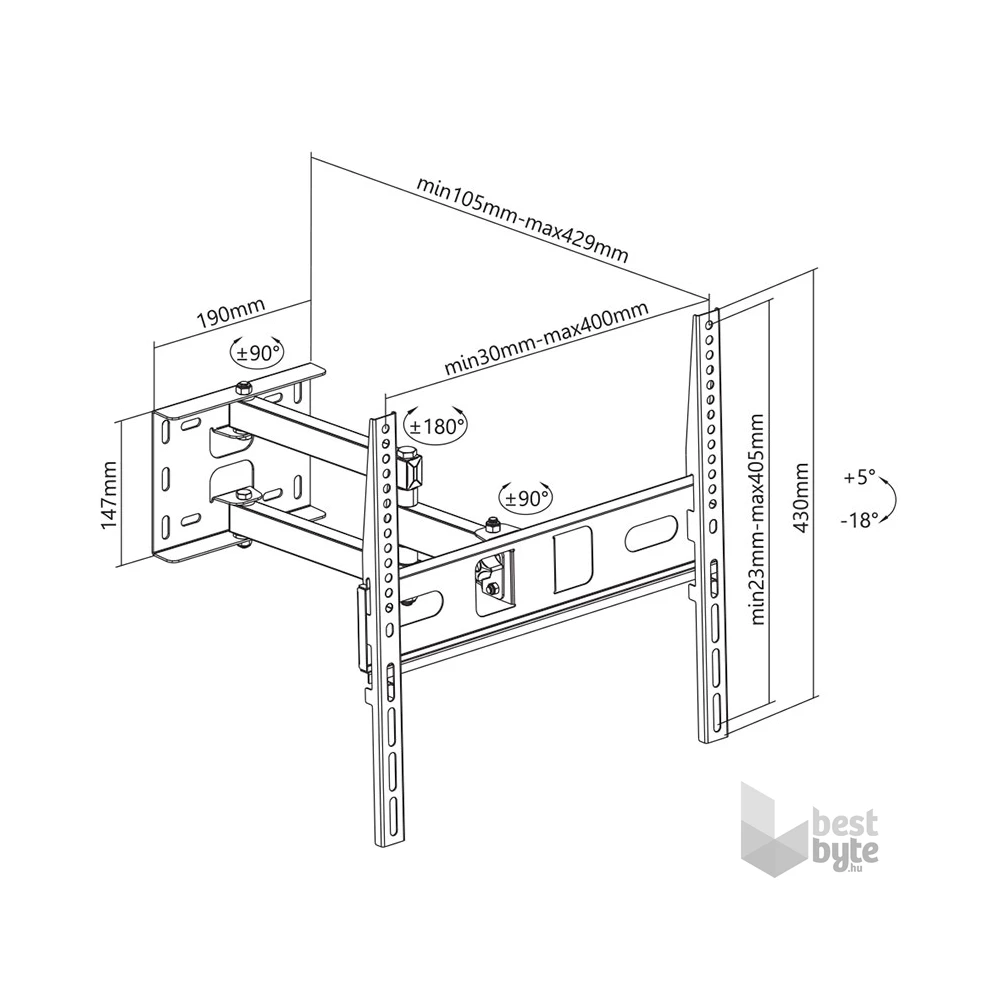 Stell SHO 4600 32"-55" VESA 400x400 kihúzható fali konzol