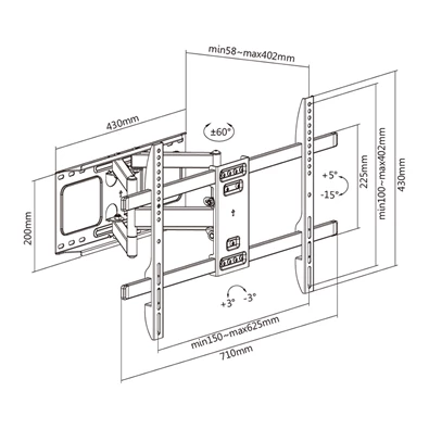 Stell SHO 5630 37"-80" VESA 600x400 kihúzható fali konzol