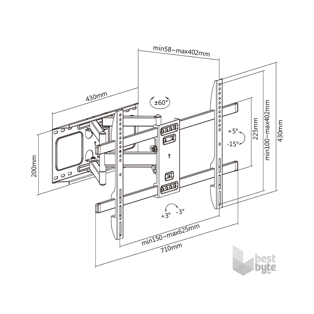Stell SHO 5630 37"-80" VESA 600x400 kihúzható fali konzol