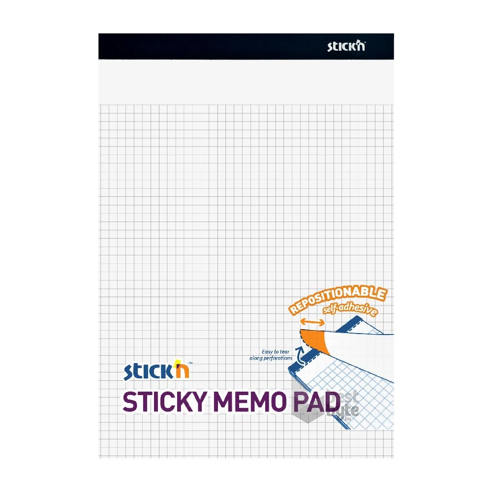 Stick`N 254x178 mm 50 lap/tömb négyzetrácsos fehér öntapadó jegyzetfüzet