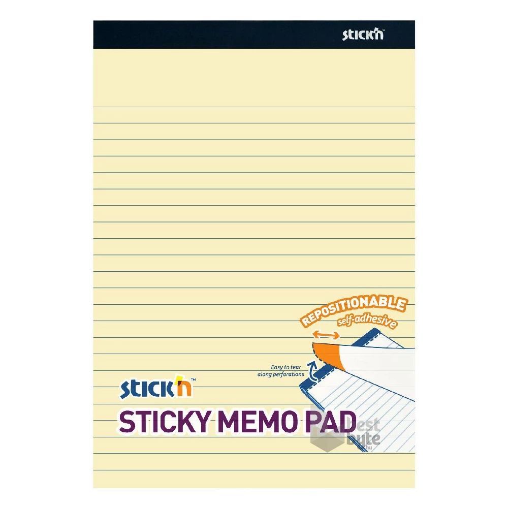 Stick`N 254x178 mm 50 lap/tömb vonalazott pasztell sárga öntapadó jegyzetfüzet