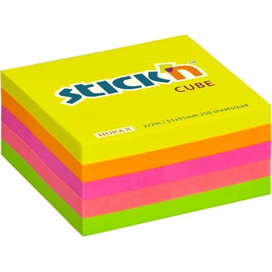 Stick`N 51x51 mm 250 lap neon mix öntapadó kockatömb