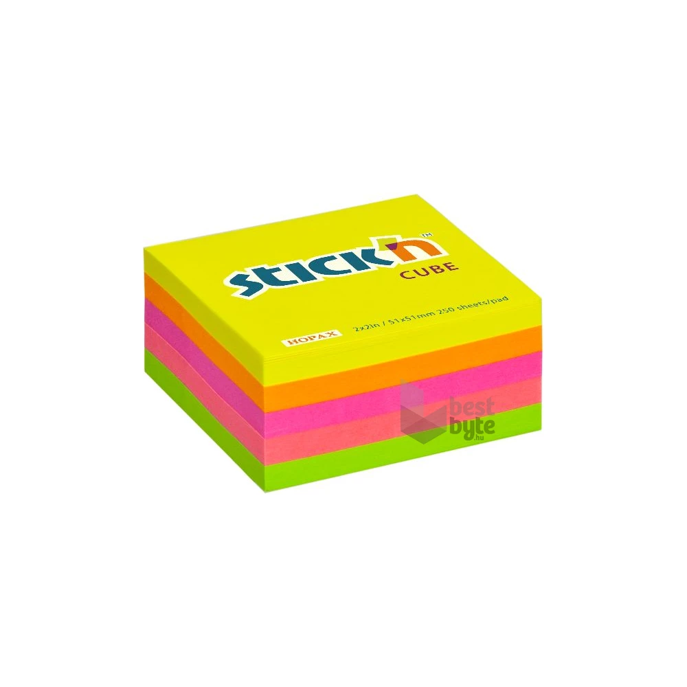 Stick`N 51x51 mm 250 lap neon mix öntapadó kockatömb