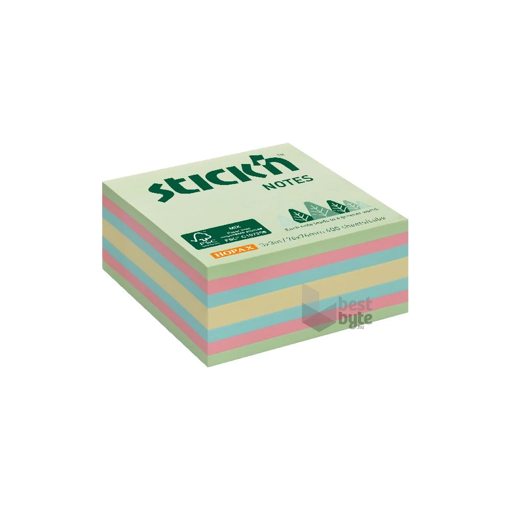 Stick`N 76x76 mm 400 lap az erdő színei pasztell mix öntapadó kockatömb