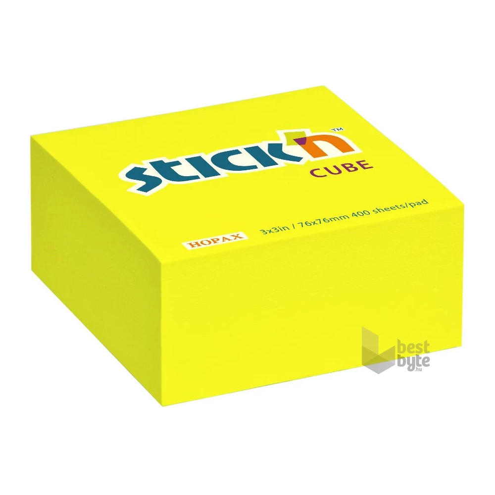Stick`N 76x76 mm 400 lap neon sárga öntapadó kockatömb