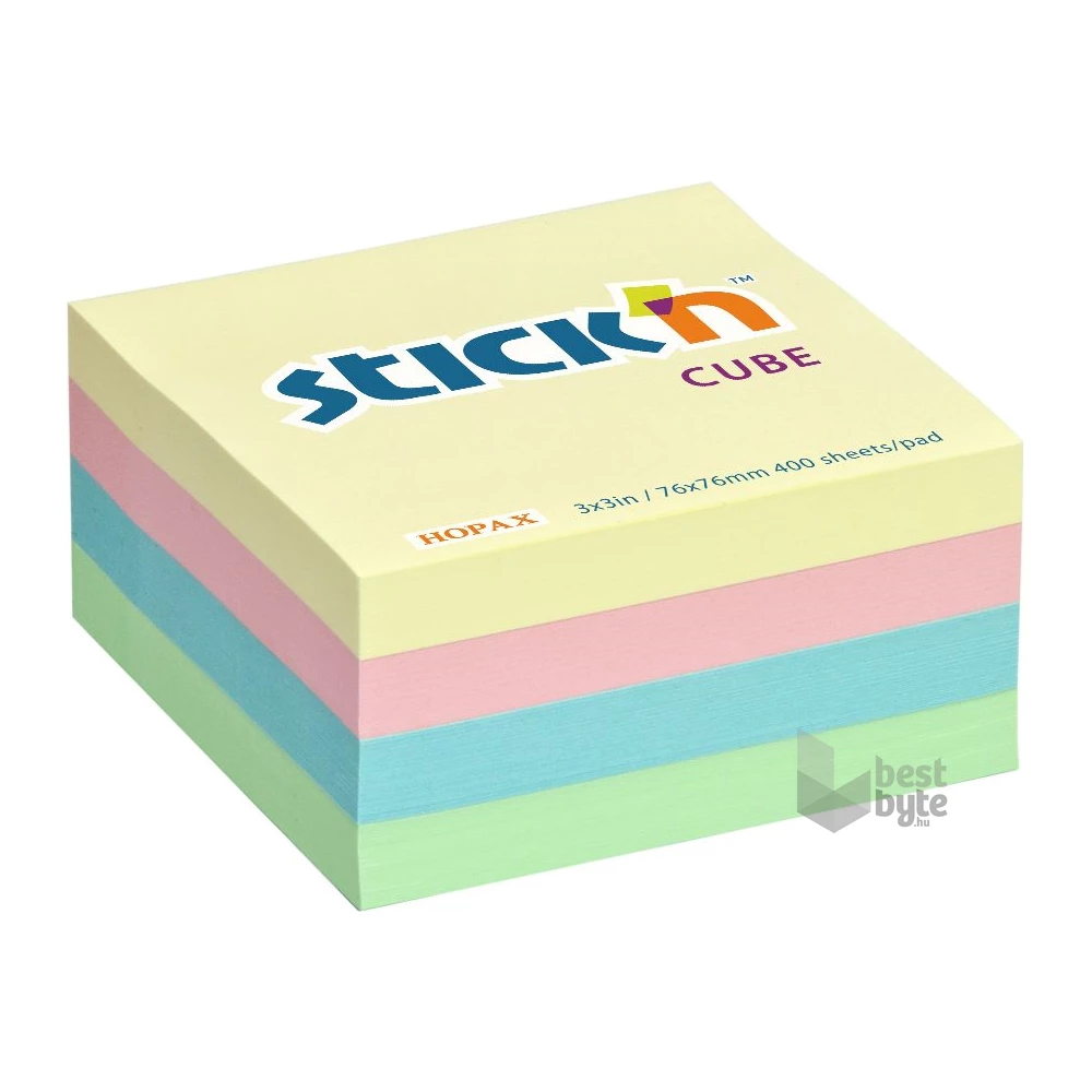 Stick`N 76x76 mm 400 lap pasztell szivárvány öntapadó kockatömb