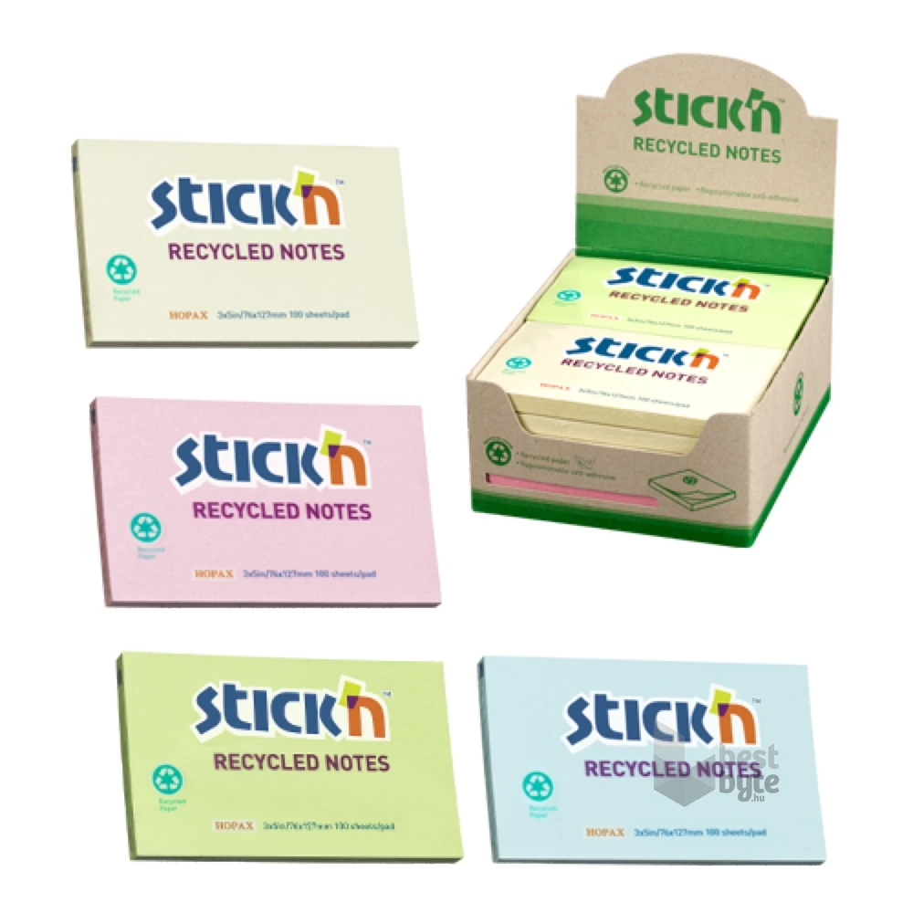 Stick`N 78x127mm újrahasznosított 100 lap 12tömb/cs jegyzettömb