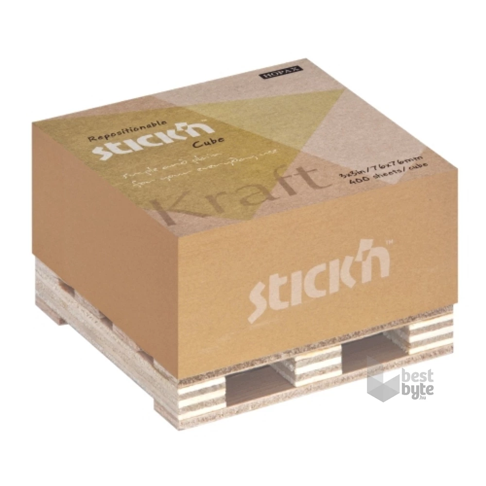 Stick`N KraftCube 76x76 mm 400 lap barna öntapadó natúr újrahasznosított jegyzettömb