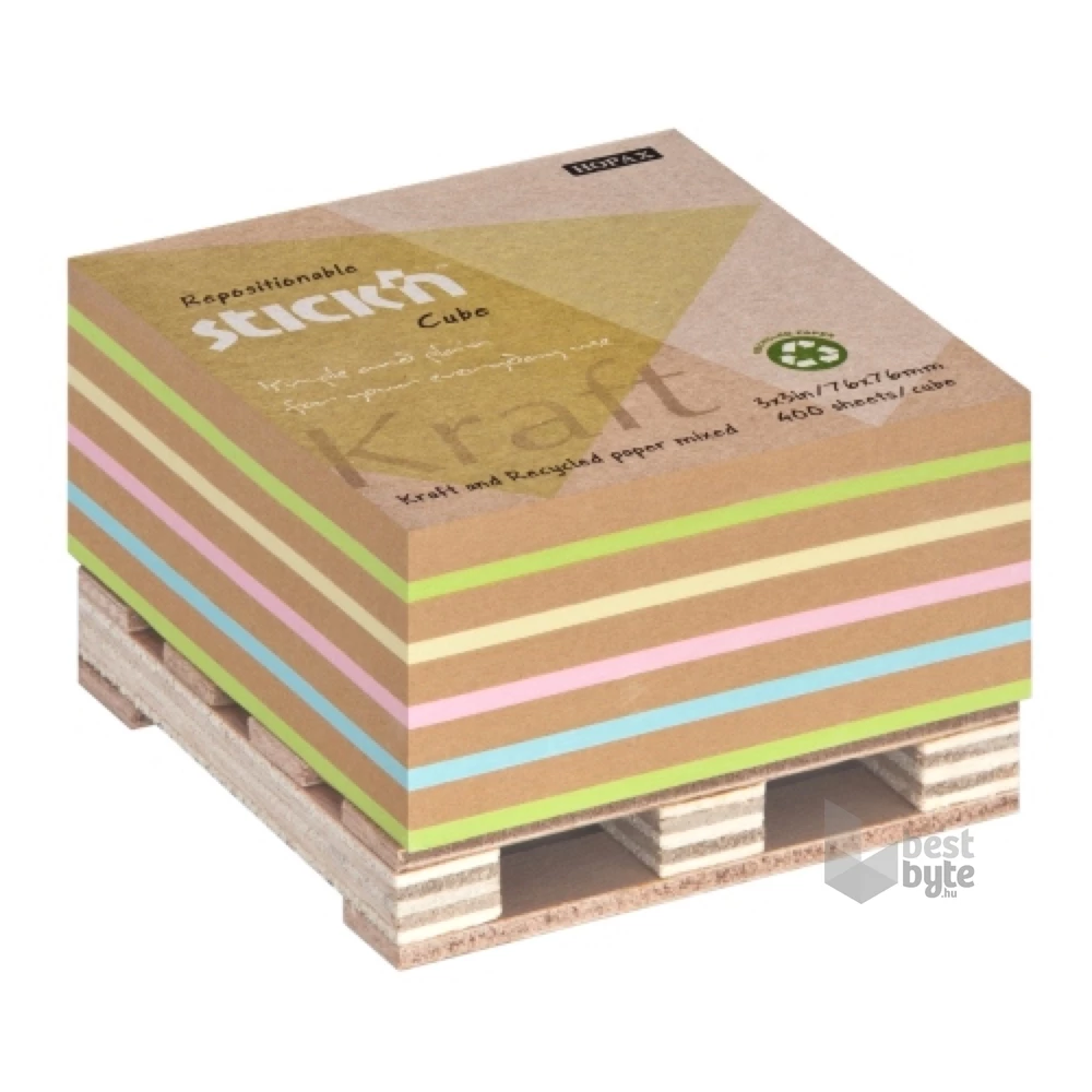 Stick`N KraftCube 76x76 mm 400 lap színes öntapadó újrahasznosított jegyzettömb