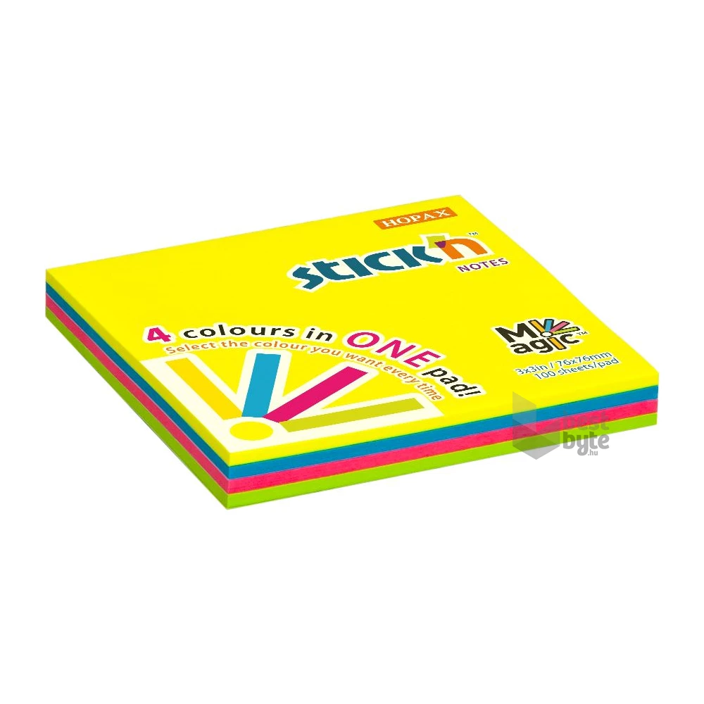 Stick`N Magic Pad 76x76 mm 100 lap neon mix öntapadó jegyzettömb