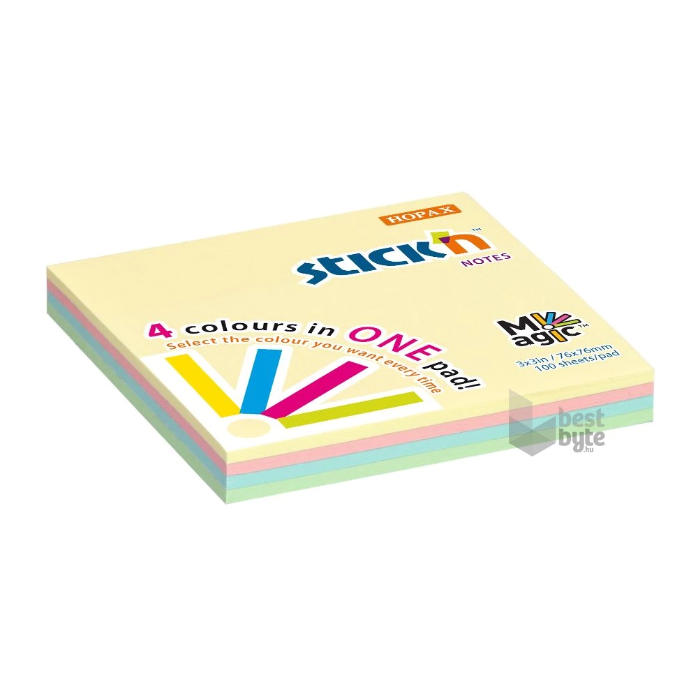 Stick`N Magic Pad 76x76 mm 100 lap pasztell mix öntapadó jegyzettömb