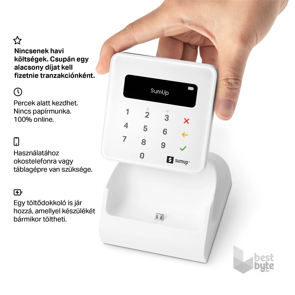 SumUp Air szett, kártyaolvasó és töltődokkoló egyben