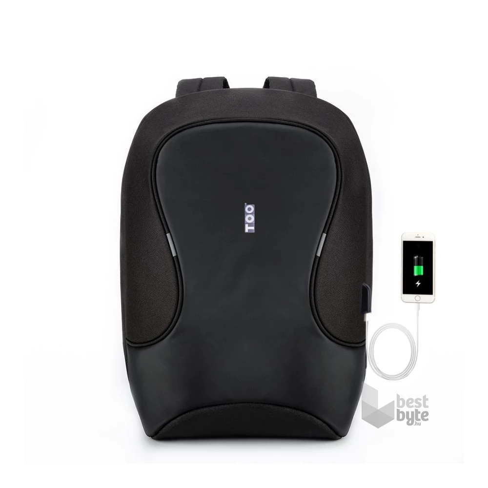 TOO 15,6" lopásbiztos/vízálló/USB portos fekete hátizsák