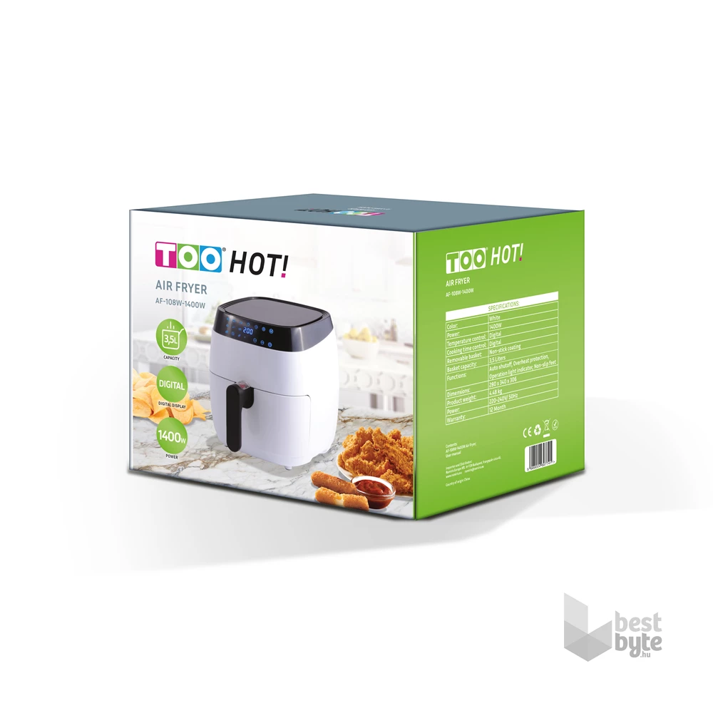 TOO AF-108W-1400W fehér 3,5 L forrólevegős sütő (air fryer/airfryer) digitális vezérléssel