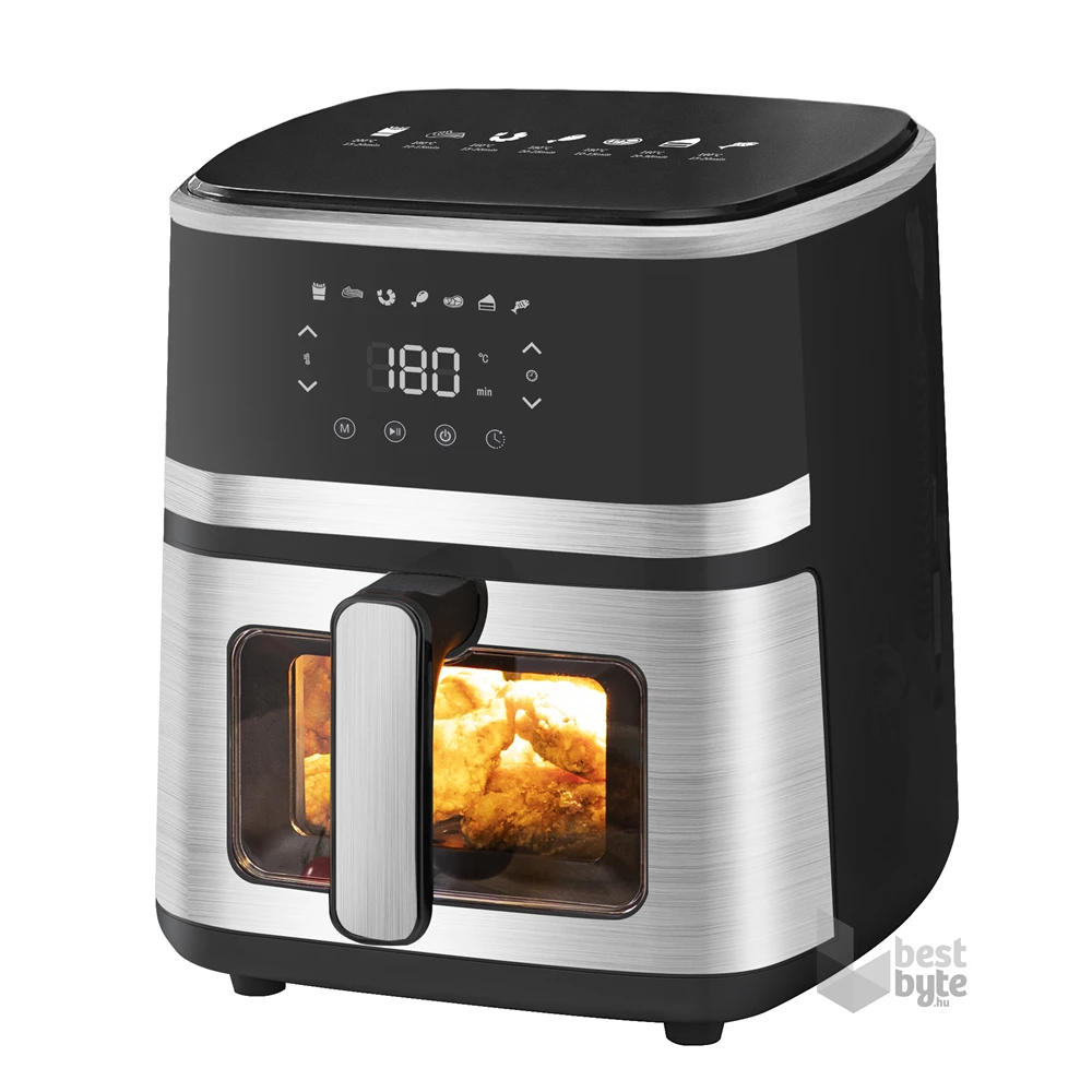 TOO AF-500-S-1400 W ezüst 5 L forrólevegős sütő (air fryer/airfryer) digitális vezérléssel, betekintő ablakkal