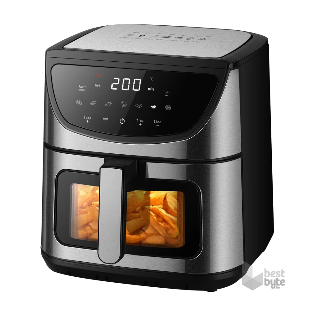 TOO AF-800-S-2000 W ezüst 8 L dupla (alsó-felső) fűtésű forrólevegős sütő (air fryer/airfryer) digitális vezérléssel