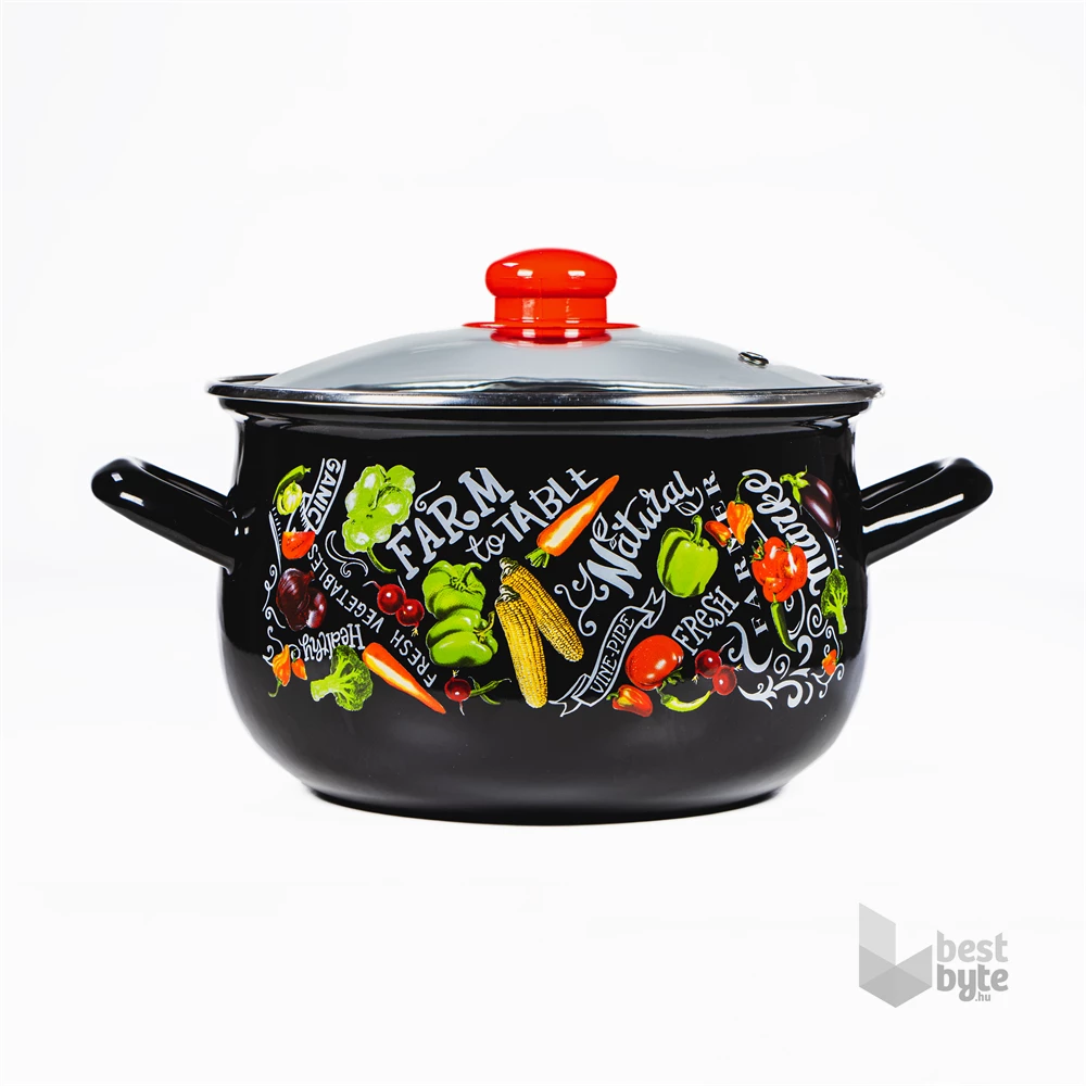 TOO BELLY FARM BLACK 3,8 literes, 20cm átmérő, 13cm magasságú lábas (fazék) üveg fedővel