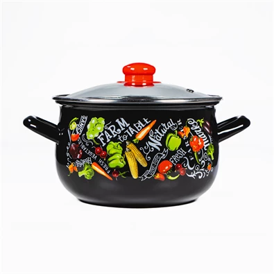 TOO BELLY FARM BLACK 3,8 literes, 20cm átmérő, 13cm magasságú lábas (fazék) üveg fedővel