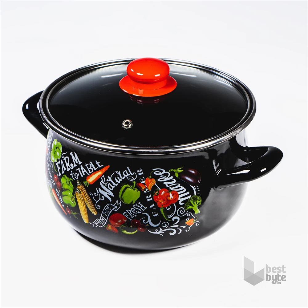 TOO BELLY FARM BLACK 3,8 literes, 20cm átmérő, 13cm magasságú lábas (fazék) üveg fedővel