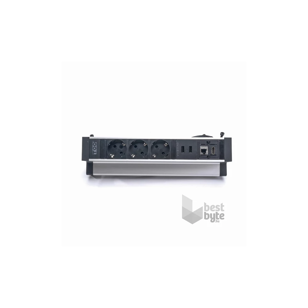 TOO DPS-113-3S IP20,3x 2P+F,2x USB-A,RJ45,HDMI, ezüst asztalra rögzíthető elosztó
