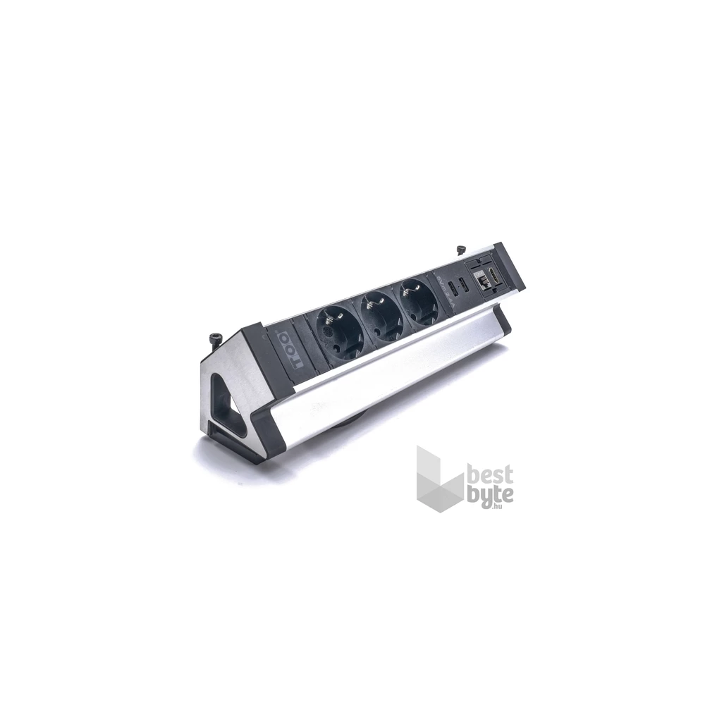 TOO DPS-113-3S IP20,3x 2P+F,2x USB-A,RJ45,HDMI, ezüst asztalra rögzíthető elosztó