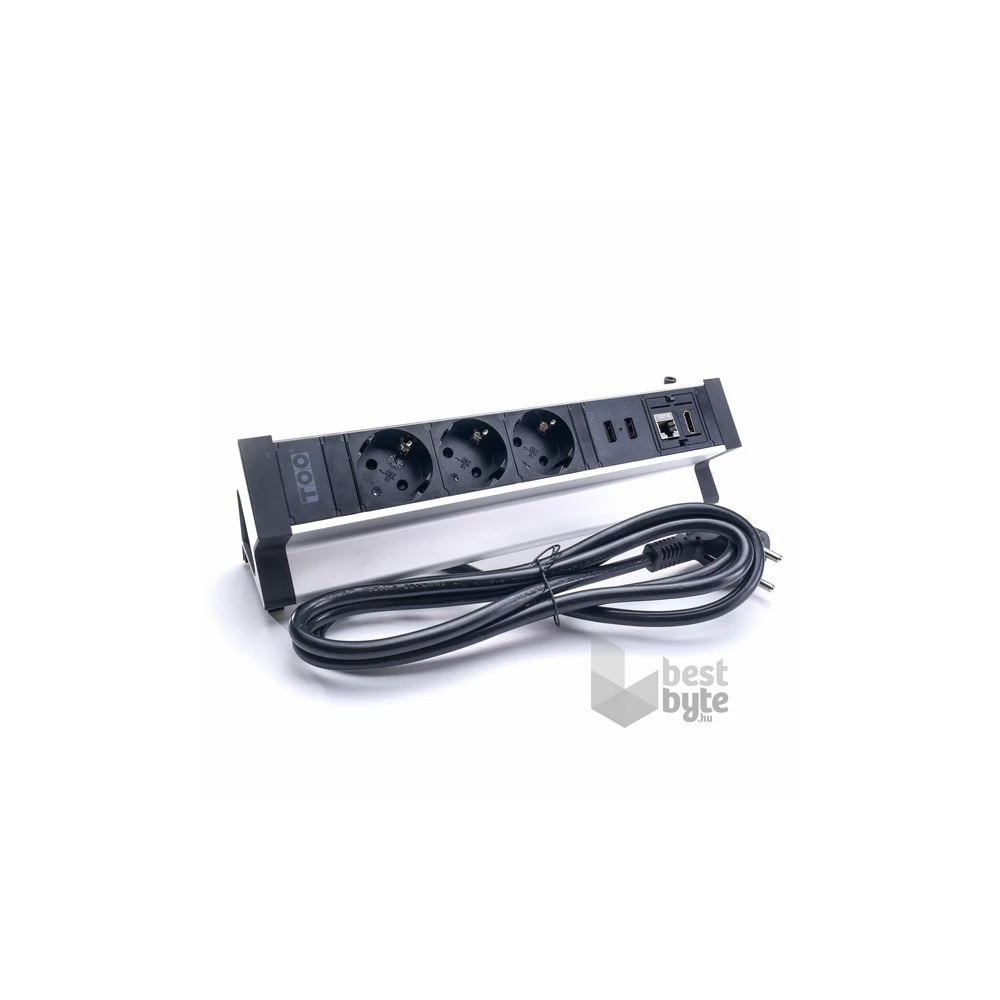 TOO DPS-113-3S IP20,3x 2P+F,2x USB-A,RJ45,HDMI, ezüst asztalra rögzíthető elosztó