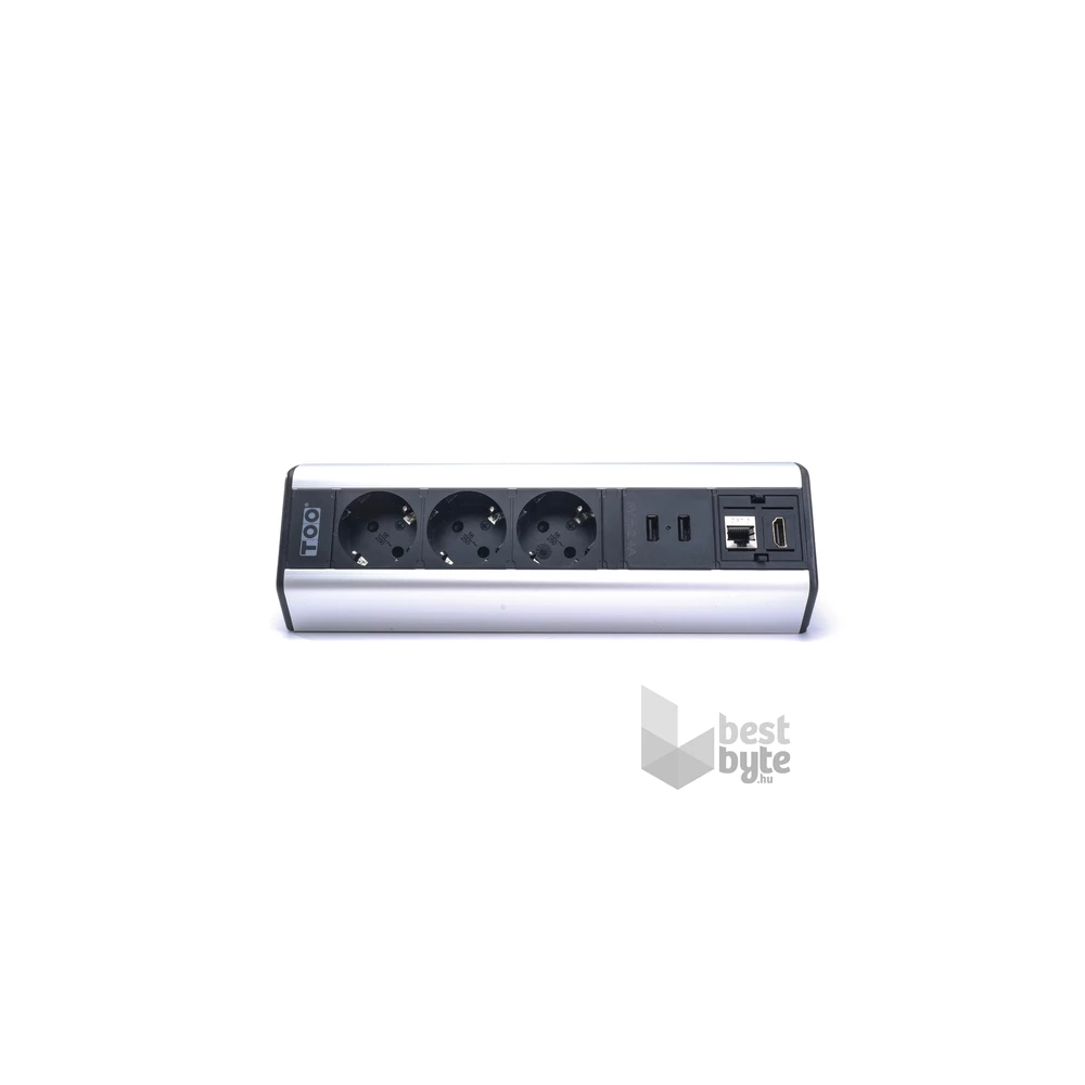 TOO DPS-114-3S IP20,3x 2P+F,2x USB-A,RJ45,HDMI, ezüst, asztalra rögzíthető elosztó