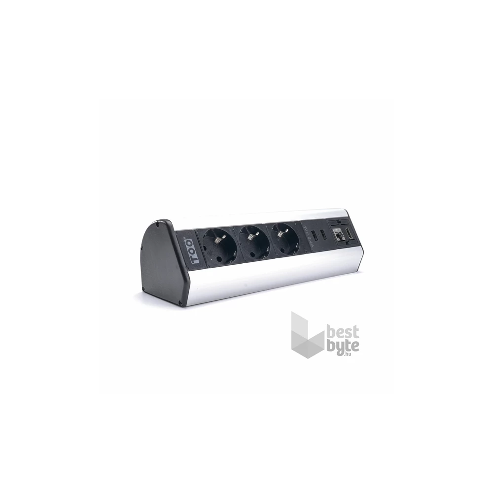 TOO DPS-114-3S IP20,3x 2P+F,2x USB-A,RJ45,HDMI, ezüst, asztalra rögzíthető elosztó