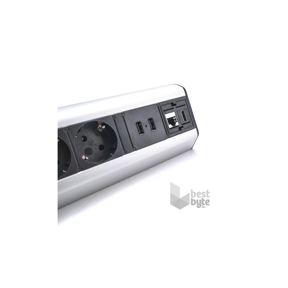 TOO DPS-114-3S IP20,3x 2P+F,2x USB-A,RJ45,HDMI, ezüst, asztalra rögzíthető elosztó