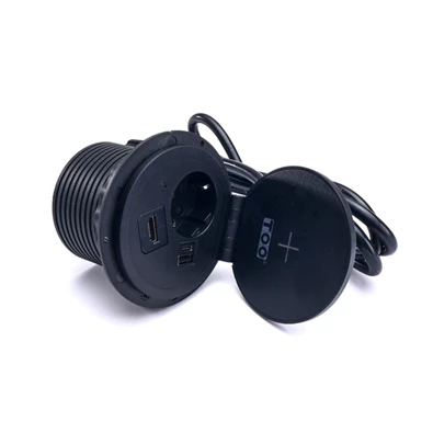 TOO GPS-103-1B IP20,1x 2P+F,USB-A,Type-C,Qi töltés,HDMI, fekete asztalba süllyeszthető elosztó (Újszerű)