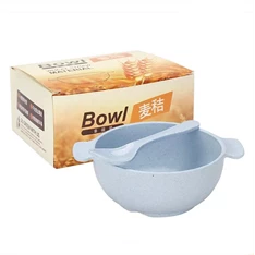 TOO KT-112-B vegyes színekben búzaszalma műanyag Baba tál/kanál készlet 4db, 15.5×12 cm