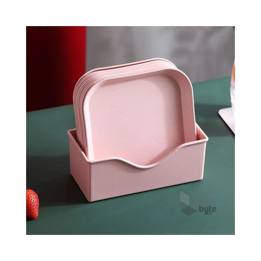 TOO KT-115 10db-os vegyes színekben búzaszalma műanyag tányér szett, 15×15×1.5cm