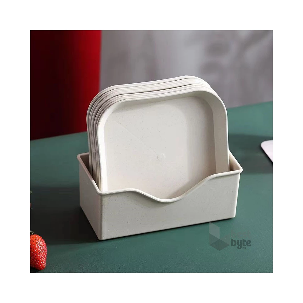 TOO KT-115 10db-os vegyes színekben búzaszalma műanyag tányér szett, 15×15×1.5cm