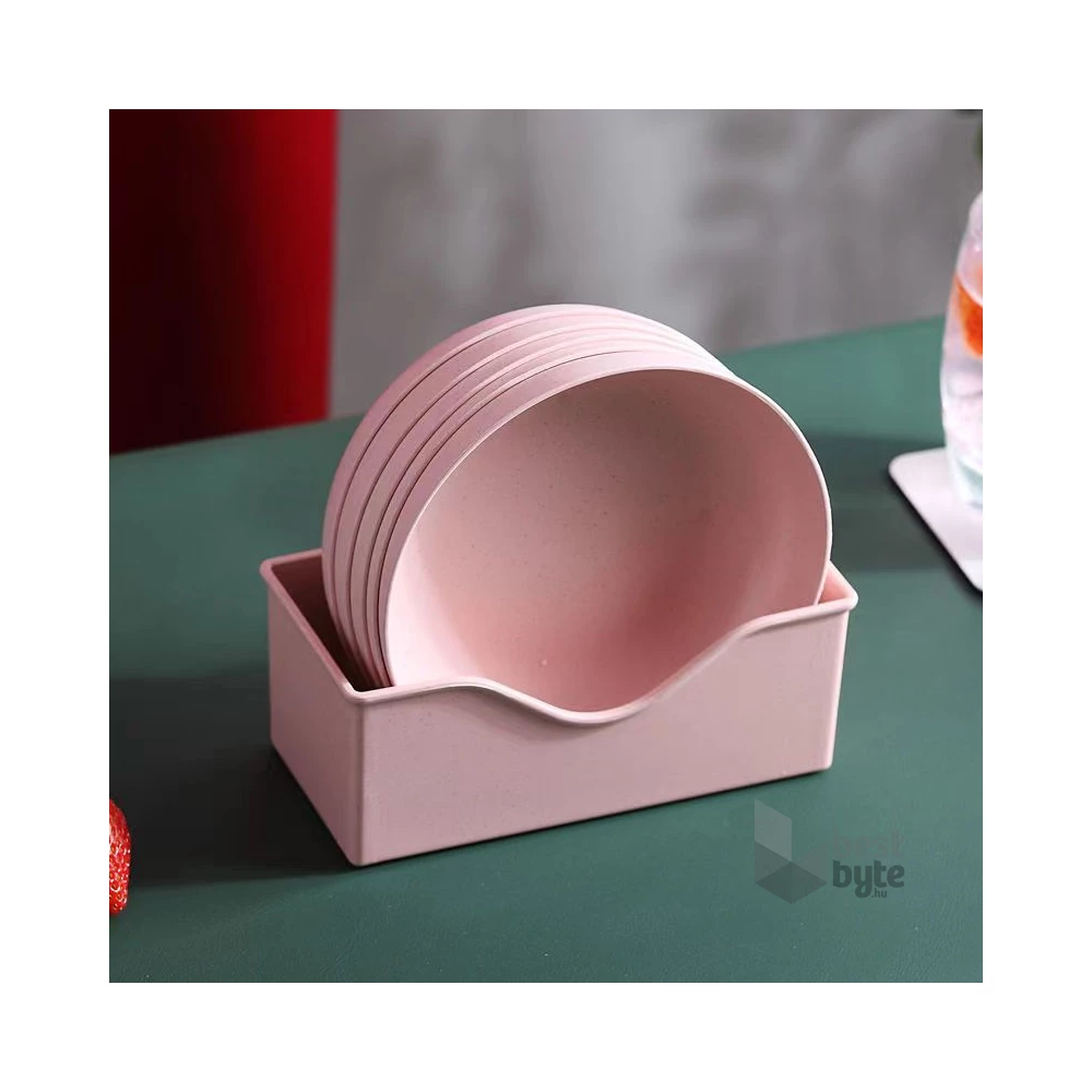 TOO KT-118 10db-os vegyes színekben búzaszalma műanyag kerek tányér szett, 15×15×3cm