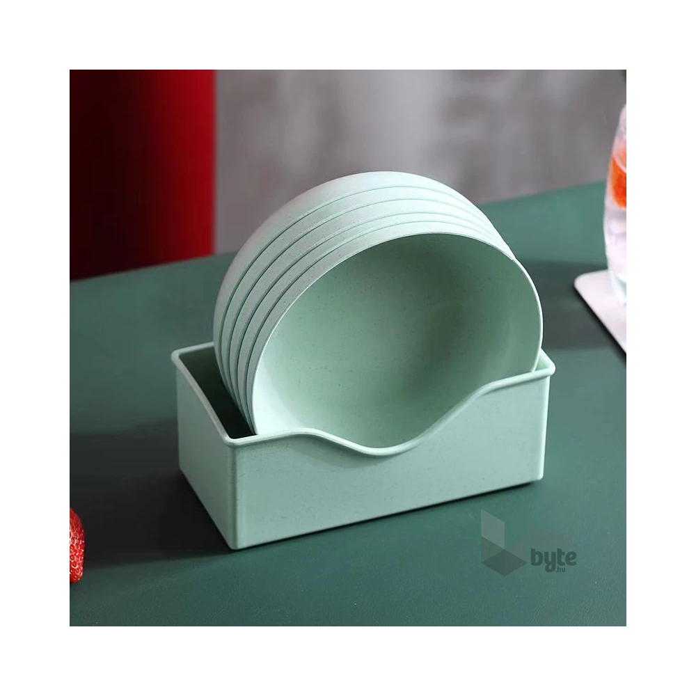 TOO KT-118 10db-os vegyes színekben búzaszalma műanyag kerek tányér szett, 15×15×3cm