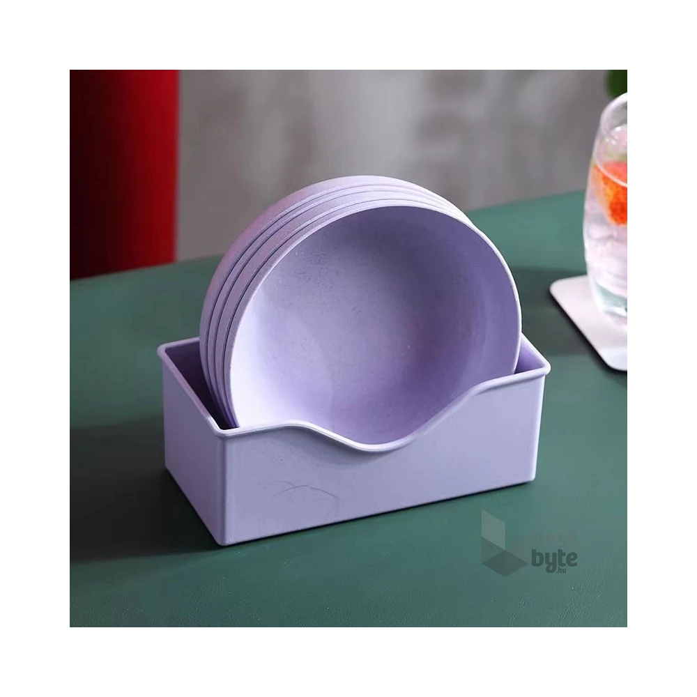 TOO KT-118 10db-os vegyes színekben búzaszalma műanyag kerek tányér szett, 15×15×3cm