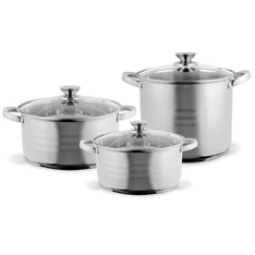 TOO LP-7170 prémium rozsdamentes 6 darabos edénykészlet, 7,2 liter+10 liter+13,3 liter fazék/lábas+fedők