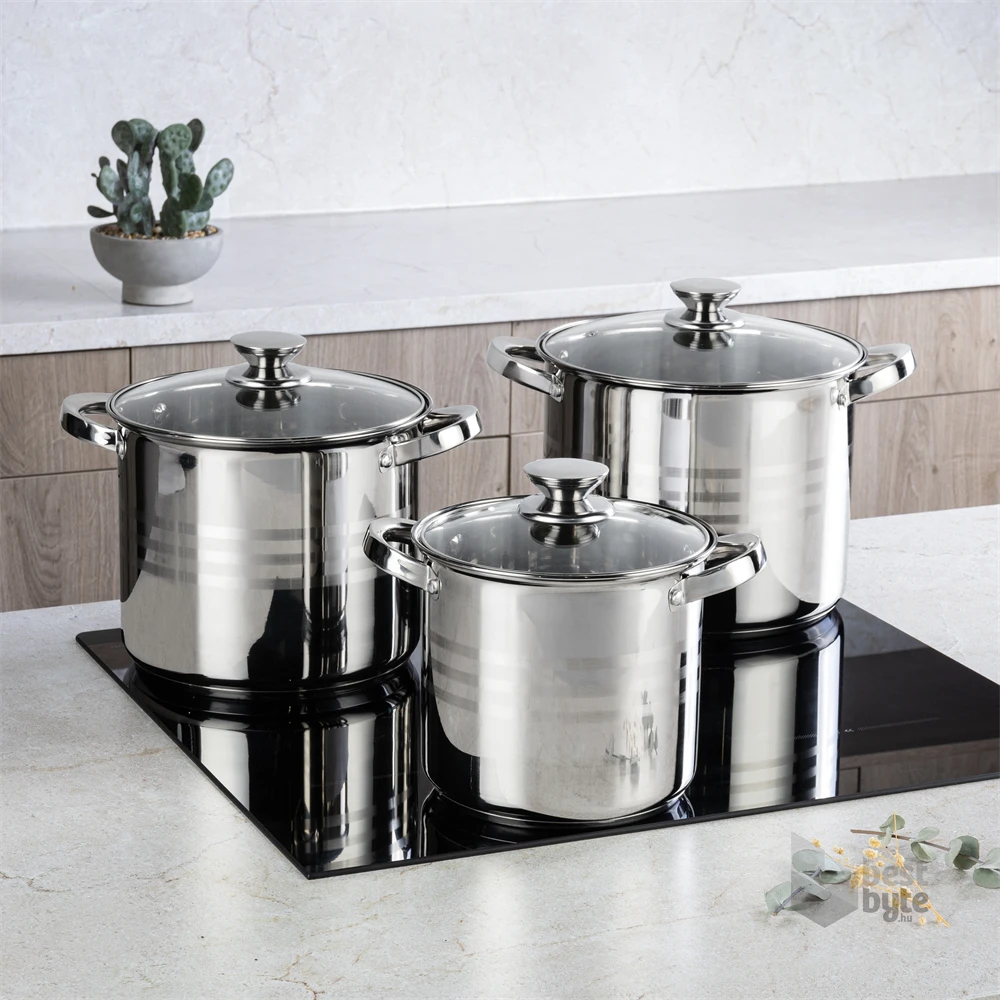 TOO LP-7171 prémium rozsdamentes 6 darabos edénykészlet, 4,3 liter+5,6 liter+7,2 liter fazék/lábas+fedők