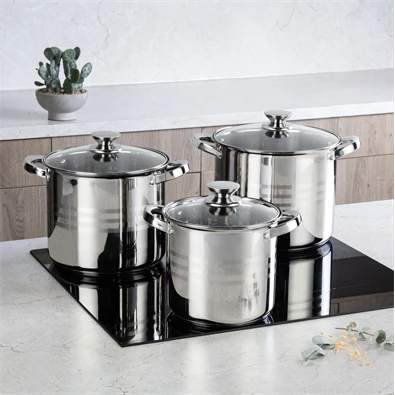 TOO LP-7171 prémium rozsdamentes 6 darabos edénykészlet, 4,3 liter+5,6 liter+7,2 liter fazék/lábas+fedők