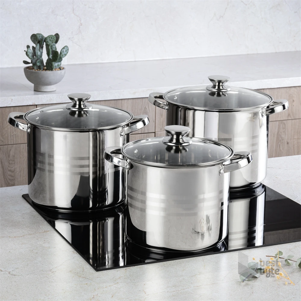 TOO LP-7173 prémium rozsdamentes 6 darabos edénykészlet, 9 liter+11,1 liter+17,5 liter fazék/lábas+fedők