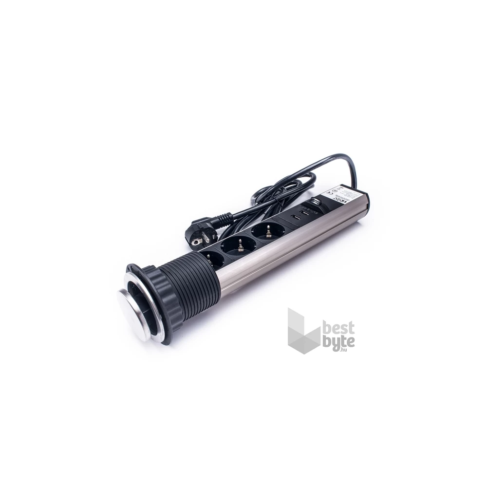 TOO PPS-306-3BR IP20, 3x 2P+F, 2x USB-A, szálcsiszolt asztalba süllyeszthető elosztó