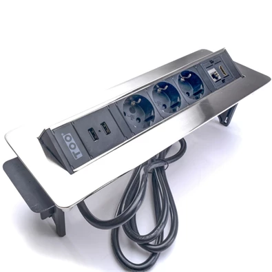 TOO RPS-112-3S IP20,3x 2P+F,HDMI,RJ45,2x USB-A, asztalba süllyeszthető elosztó