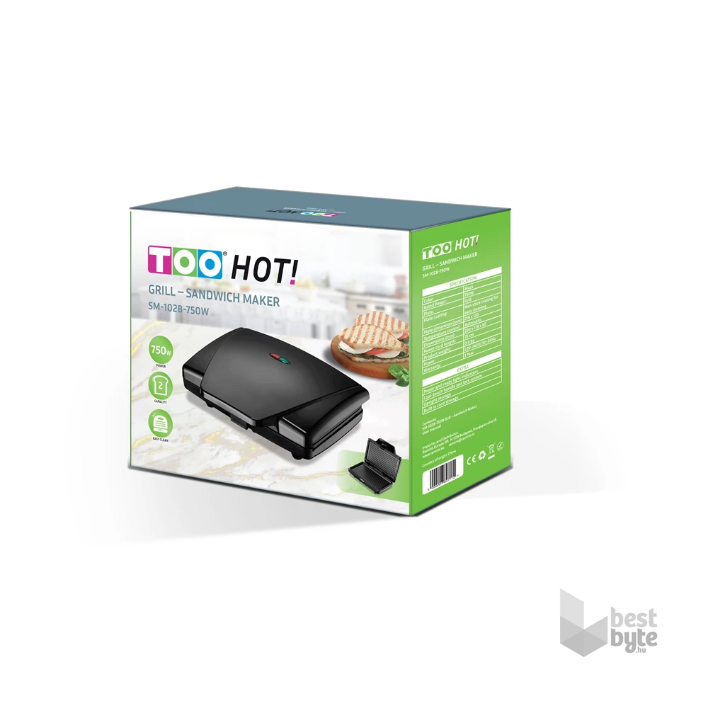 TOO SM-102B-750W 2in1 fekete grill/panini - szendvicssütő