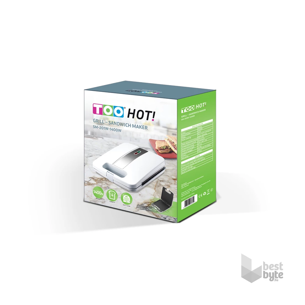TOO SM-201W-1400W 2in1 fehér grill/panini - szendvicssütő