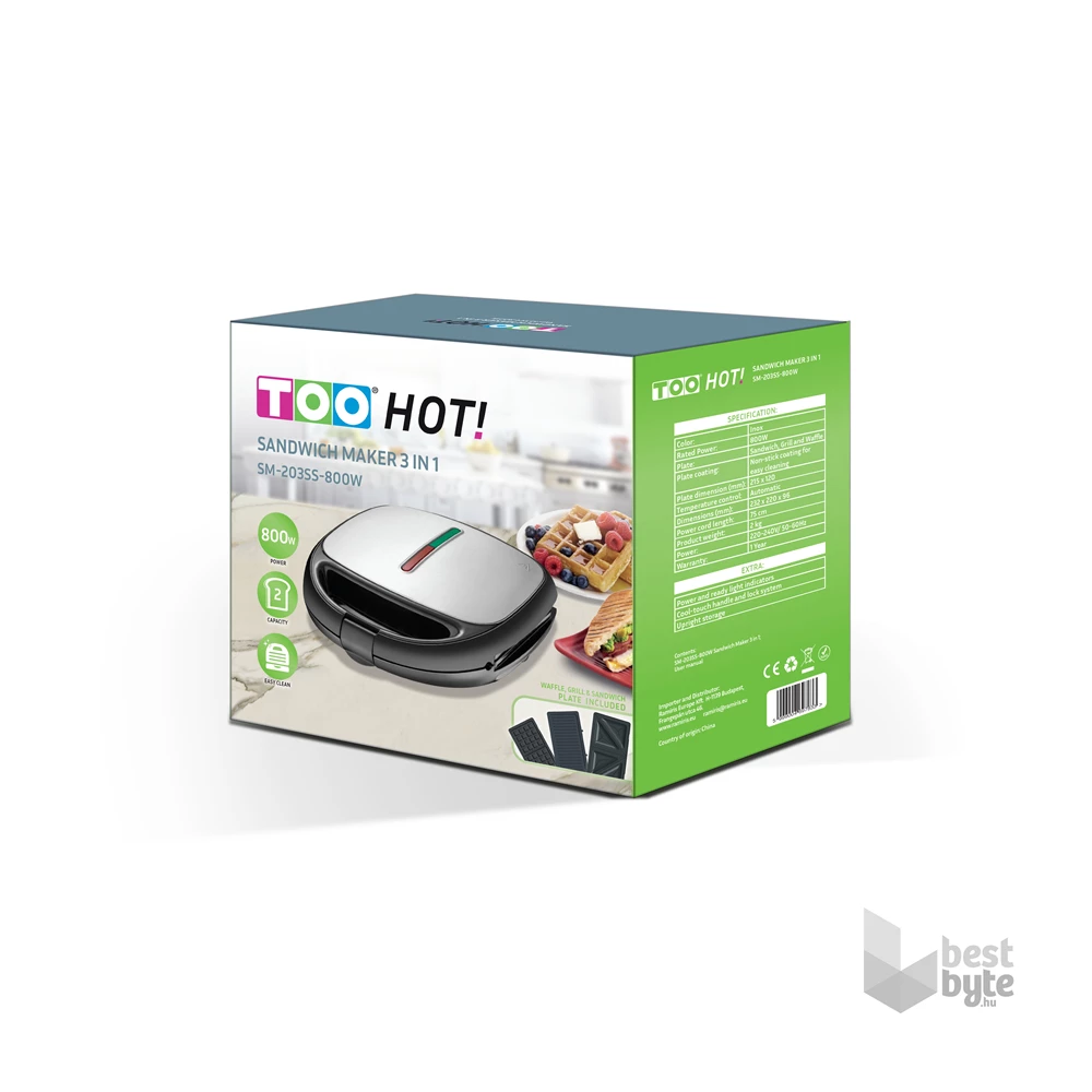 TOO SM-203SS-800W 3in1 inox-fekete gofri - grill/panini - szendvicssütő