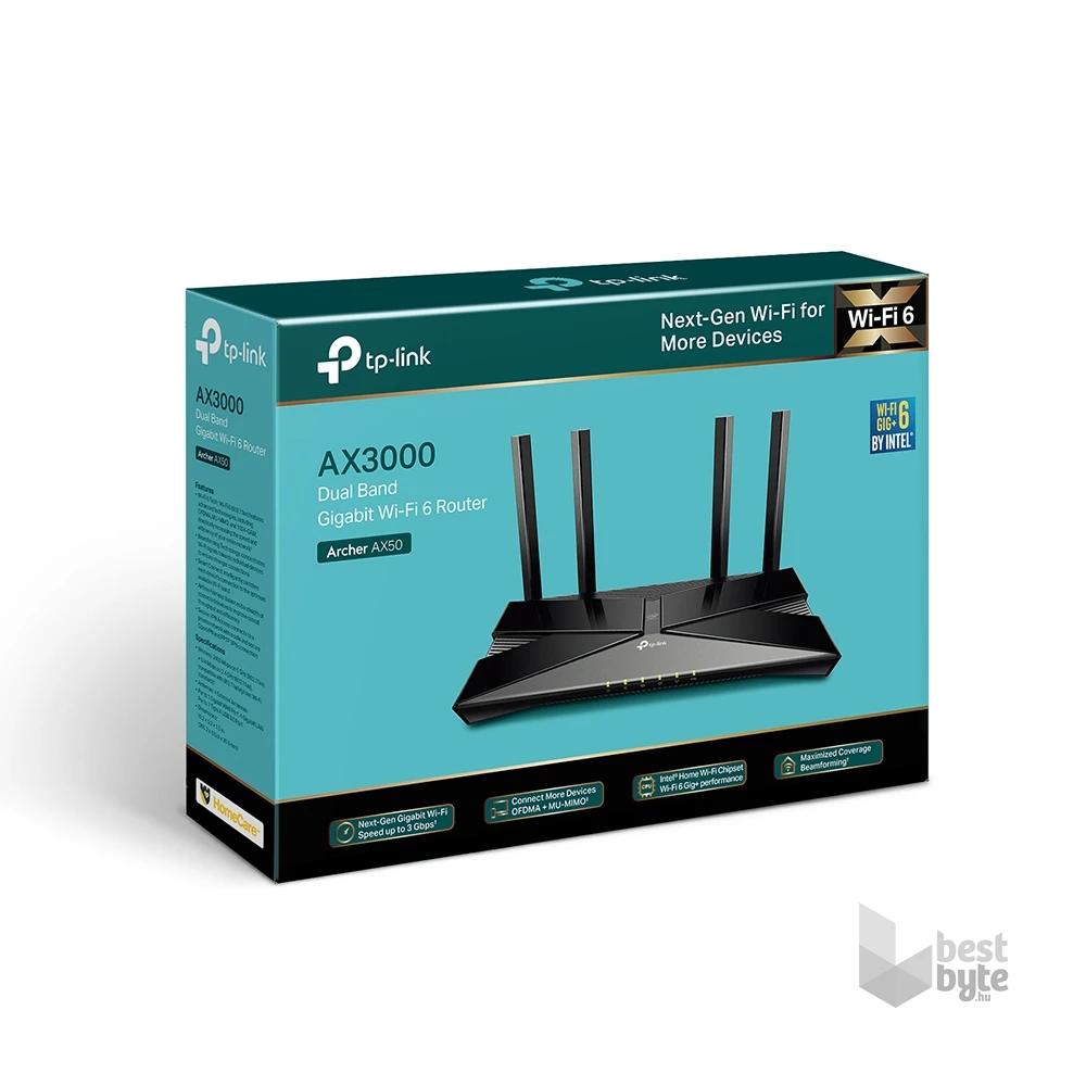 TP-Link Archer AX50 AX3000 Wi-Fi 6 Dual-Band MU-MIMO Vezeték nélküli Gigabit Router