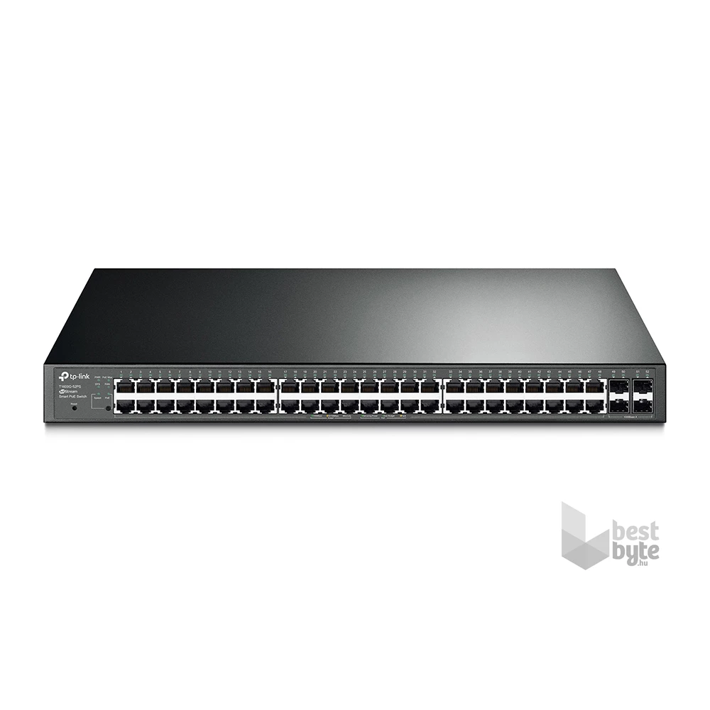 TP-Link T1600G-52PS 48port GbE LAN PoE+ 4 combo port GbE RJ45/SFP menedzselhető Switch
