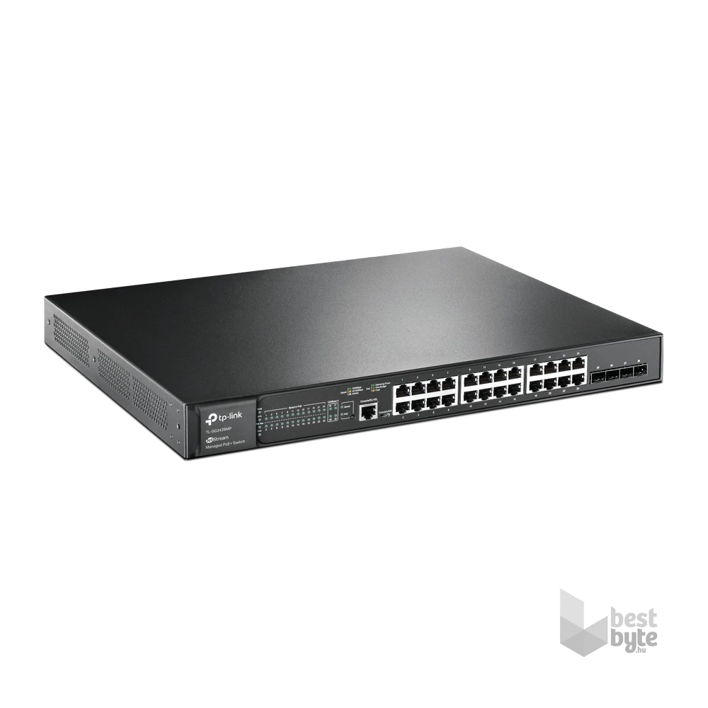 TP-Link TL-SG3428MP JetStream 24xGbE PoE+ LAN 4xGbE SFP port L2+ menedzselhető PoE switch